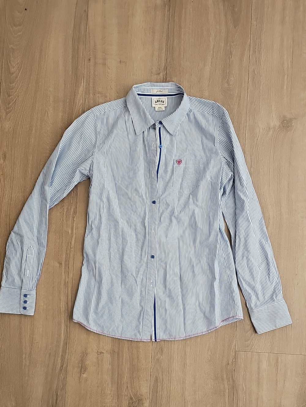 Ariat Light Blue and White Striped Dress Shirt Fitted Size Medium